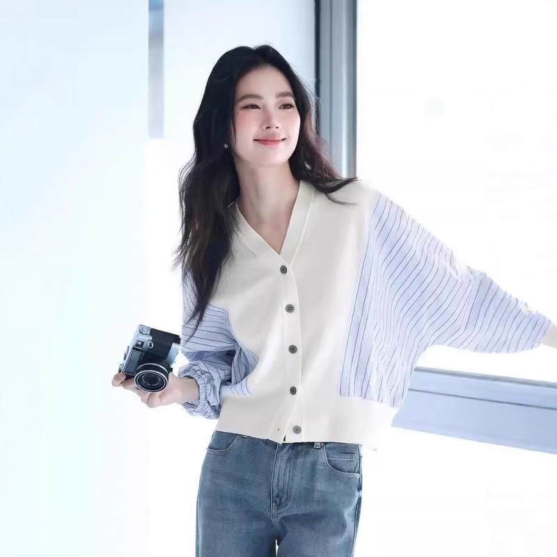編み物 ジレー レディース 年月 Vのど首 色彩設計 綿織物 長袖 トップス 通い 朦々たる 好いたらしいめ 心地よい 愛くるしげ 白