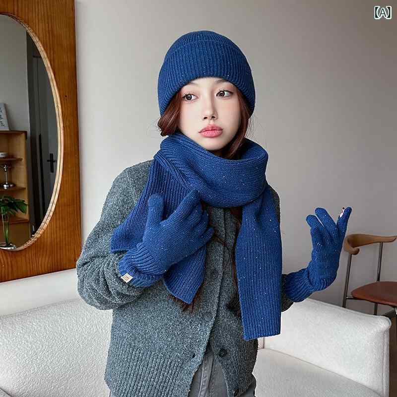 編み物かぶり笠 レディース 秋冬 防寒 3点仕掛ける 無地 グローブ付き添い人 スヌード 生あたたかい 今めかしい 愛くるしげ 心地よい 差し上げ物 編み物かぶり笠 スヌード グローブ