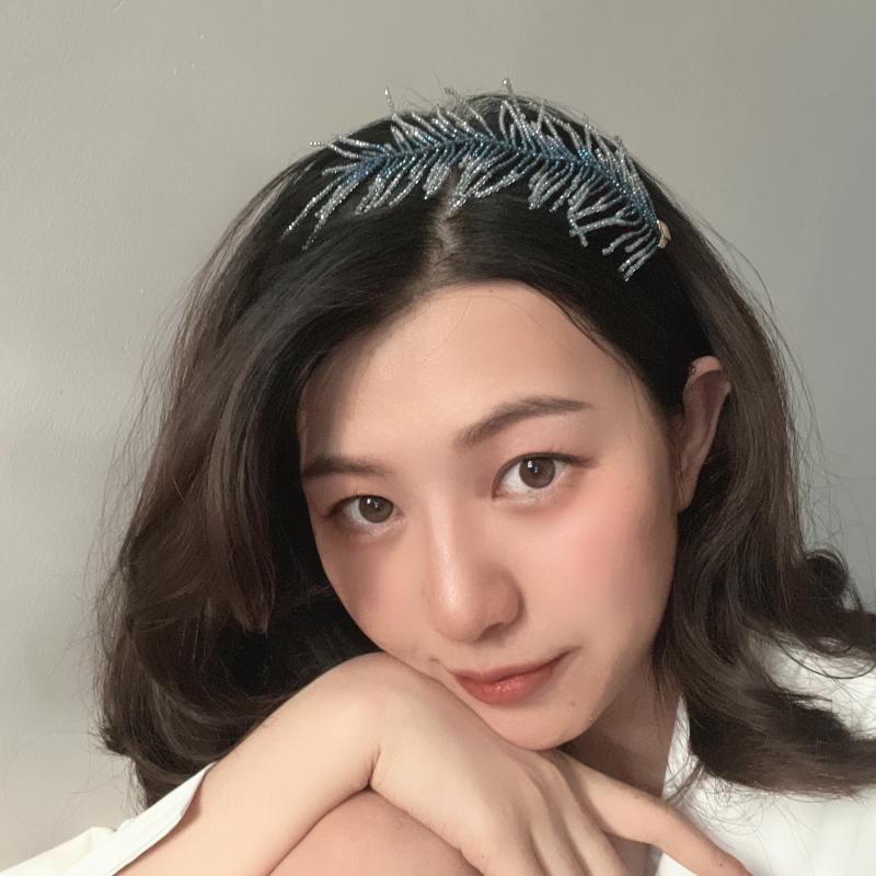 髪の毛ダンス楽隊 レディース グラデーション 水晶 ビーズ 手編み 羽 鳥毛 縮くれる カチューシャ 髪の毛佩び物 愛くるしげ