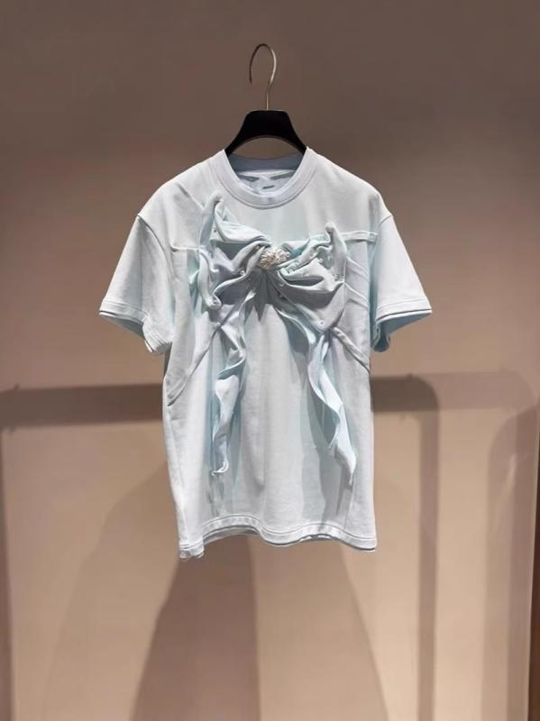 プルオーバー レディース 春夏 半袖  愛くるしげ ゆったり ポリエステル トップス カットソー ラウンドのど首 リボン結び 森御姉さん 目あたらしい 甘め 青色