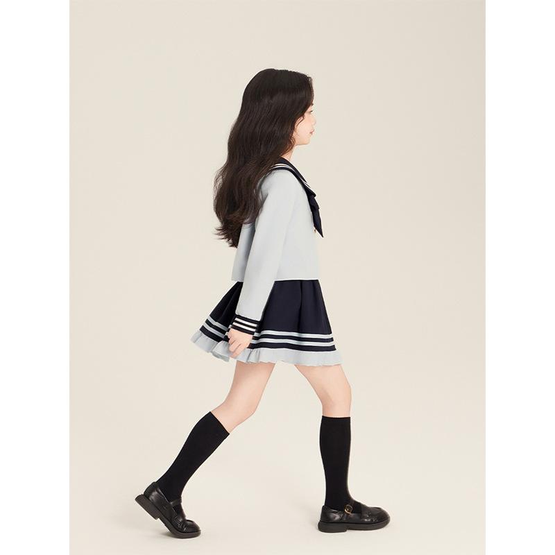 赤ちゃん服 御姉さん スコート仕掛ける 年月 淡色系 JK ユニフォーム風 家兎 青色 綿織物 100 110 120 130 140 150 160 170糎