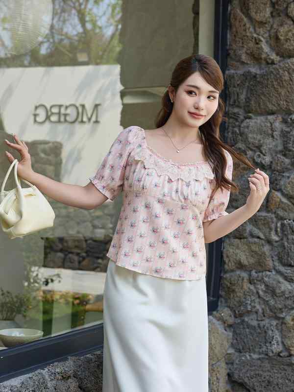 トップ レディース 大層らしい大きさ 花柄 真四角のど首 パフ衣袂 ゆったり 1XL 2XL 3XL 4XL 5XL 当たること冷感 普段使い走り 通い用