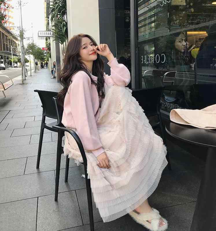 編み物 プルオーバー レディース スコート セットアップ 秋冬 韓国 チュールスカート 好いたらしいめ 女子らしい ガーリー 長袖 愛くるしい 粘・屬?? さくら色系