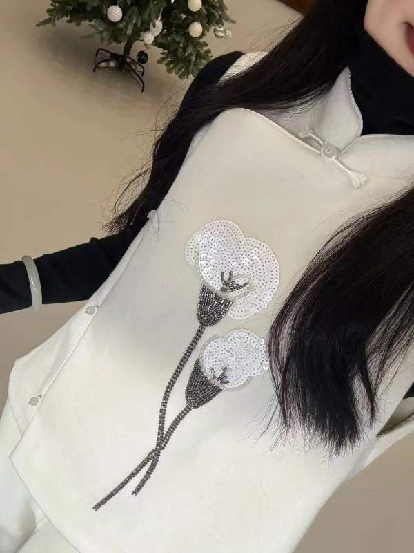 より良い レディース 晴れ晴れしい感 刺・墸 花柄 ノースリーブ トップス おっ母さんより良い 羽織り ポリエステル 羊毛 ゆったり 雅びやか 流行り物 年月冬