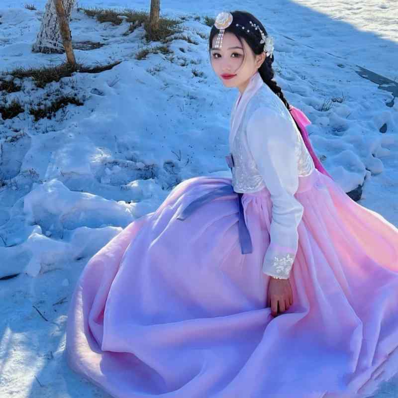 韓服 レディース 一こまお召しもの 朝鮮族 雪紡 シフォン サクラ色系 民族お召しもの お召しもの 18-24歳   雅びやか