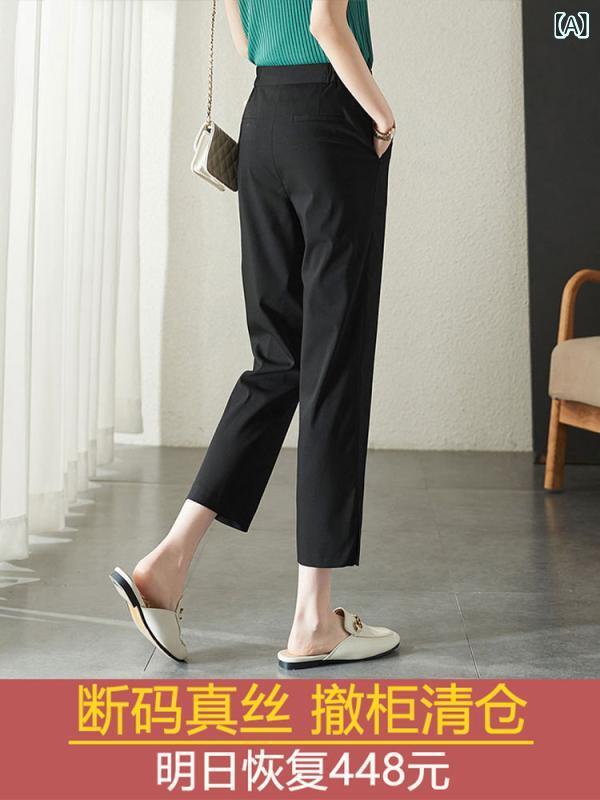 パンツ レディース 春秋 高腰 ワークパンツ 七分丈 グレー スーツ 接触冷感 小柄 リラックスパンツ｜オレンジアイランド