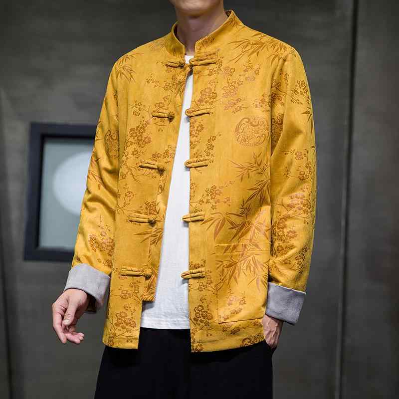 上衣 成人男性用 鹿皮絨 中綿 唐装 中華服 照明ランプ色つや 上衣 秋冬 大層らしい大きさ 喫茶店色