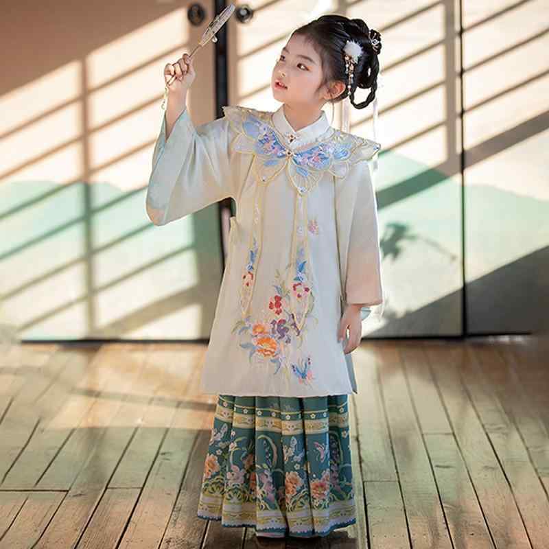 瀬戸ものお召しもの ガールズ 明制 唐装 御姉さん キッズ 告げ知らせる会 かき鳴らす会 民族お召しもの ポリエステル 縞模様