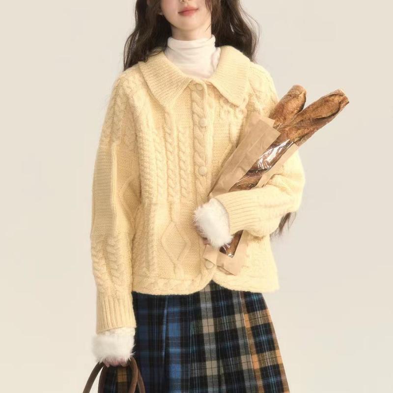 編み物ジレー レディース 北欧風 伸び伸びする 毛糸 編み物 トップス 長袖 ジレー 秋冬 防寒 あったか 生あたたかい 黄味がかった