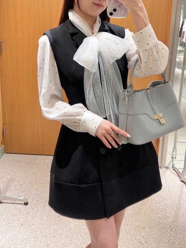 トップ レディース Ｖのど首 長袖 シフォン トップス つがい結び 米さくら色系 米白いこと系 音の大きさ袖 ゆったり ?????? 当たること冷感 通い 普段使い
