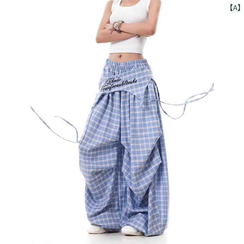 パンツ カジュアルパンツ ブルー系 ゆるシルエット 接触冷感 紫外線カット UVカット 対策 伸縮性 軽量 春夏 95%ポリエステル 街頭風 女性用 普段使い ストリート系|オレンジアイランド