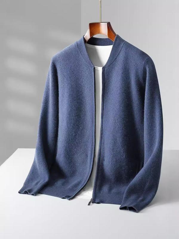 メンズ カーディガン 羊毛 立襟 ジッパー セーター 単色 ゆったり 厚手 エアレイヤー 羊毛 ジャケット 透気 防風 合体 フィット Vネック 長袖 普通毛線 加厚 普通丈 50-65cm 通勤 ロッキング リブ 仕上げ 都市 ｜オレンジアイランド