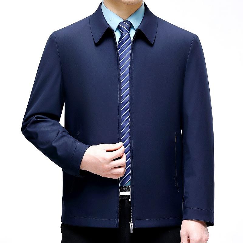 メンズ ジャケット 春秋 桑蚕? ビジネス 休? 免? 豪華感 透気 耐摩耗 色牢度高 翻領 寛鬆 拉? 長袖 色 黒 ・柑其 深藍 浅藍 通勤 百搭 簡約 韓版 大碼 側縫插袋 直下擺 外穿 成人 男|オレンジアイランド