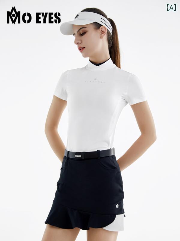 ゴルフ レディース ポロシャツ 短袖 Tシャツ 夏 弾力 後ろジップ スポーツウェア 女性用 色 コットン混紡 ポリエステル 白 黒 軽量 伸縮性 通気性 ゴルフウェア アクティブウェア|オレンジアイランド