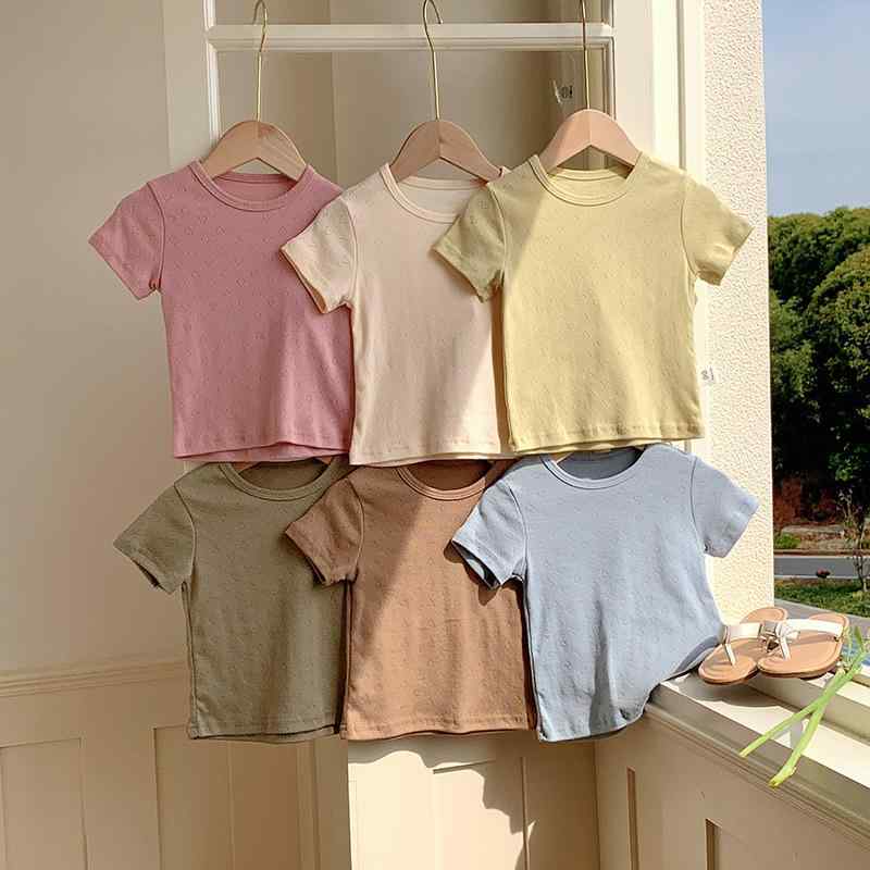 クラス A ラブ ジャカード 通気性 綿 ベーシック 子供 ラウンドネック Tシャツ 2025 半袖 キャンディー トップ 男の子と 女の子 用｜オレンジアイランド