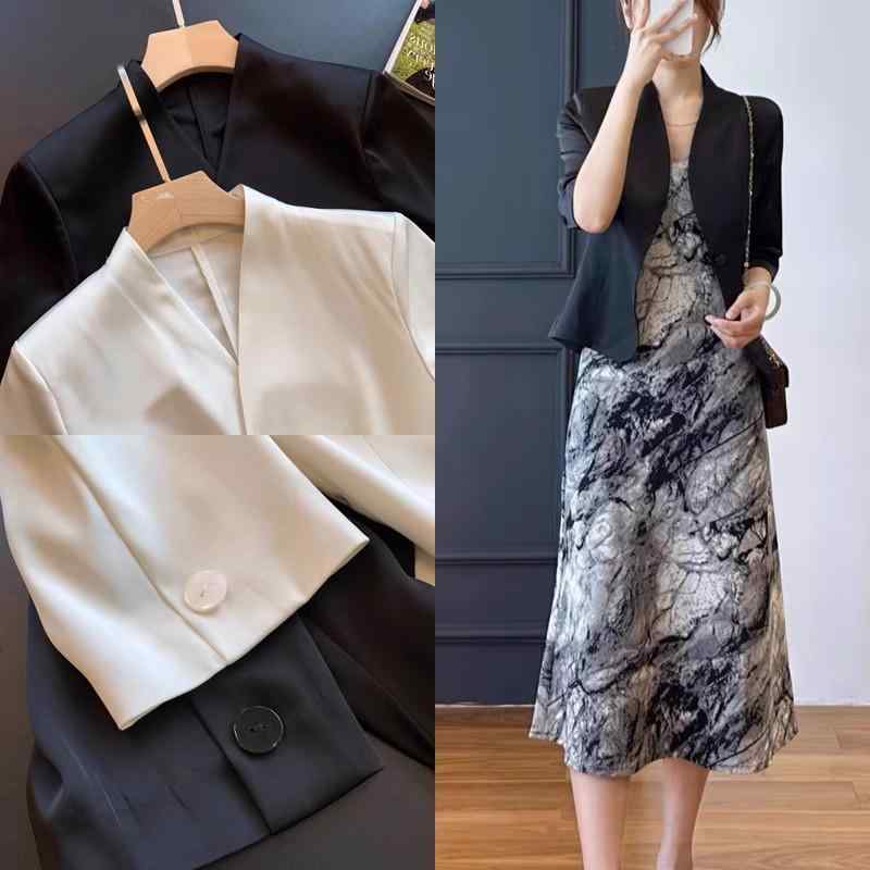 ジャケット レディース 半袖 薄手 ドレープ ボタン ポリエステル スパンデックス 白 通勤 OL 私服 名媛 御姐風 公主袖 POLO領 春 伸縮性 軽量 女性用 トップス ブラウス シャツ｜オレンジアイランド