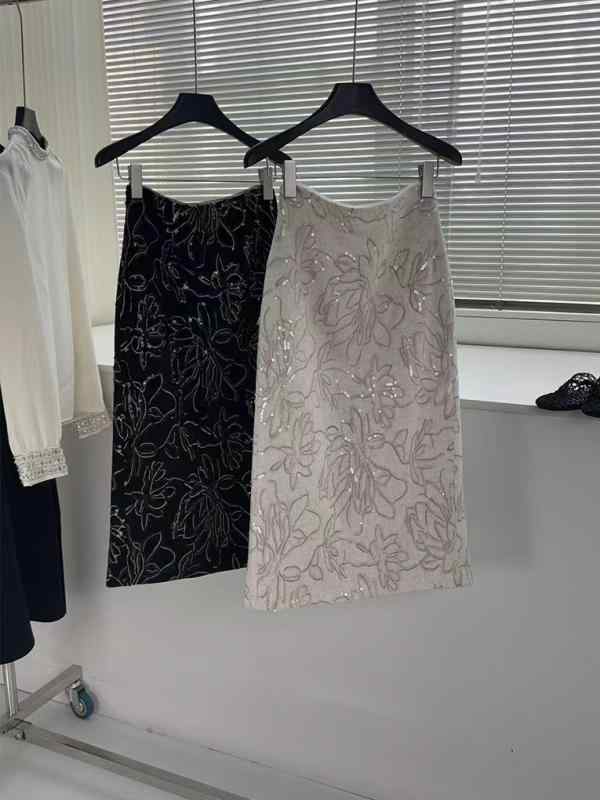 半身裙 女性用 高腰 包臀 切り替え Aライン 直筒 中長 亮片刺繍 綿麻混紡 無弾力 杏色 ブラック 街頭風 スタイル かわいい 軽量 普段使い 通勤用 春季 ビッグシルエット スリット 伸縮性｜オレンジアイランド