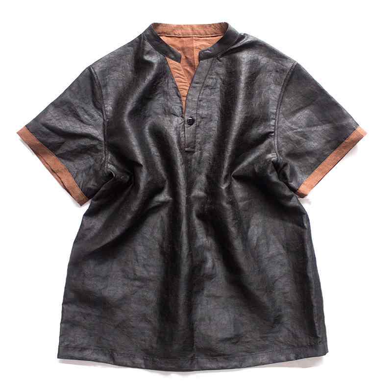 メンズ Tシャツ 桑蚕? 香云? 平板 両面 復古 Vネック 上衣 短袖 立領 ワイドシルエット 黒 茶色 ピンカラー 切り替え 透気性 春秋 春夏 秋冬 若者 カジュアル 日常使い トップス シャツ ユニセックス メンズ レディース |オレンジアイランド
