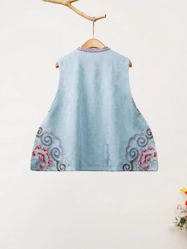 刺繍 ベスト レディース 春夏 民族風 チャイナスタイル 端庄 開衫 普通丈 丸首 ピンク コーヒー 緑 人絹 生地 復古 風 ボタン 開き 無詰め物 通常 シルエット 成人 女性|オレンジアイランド