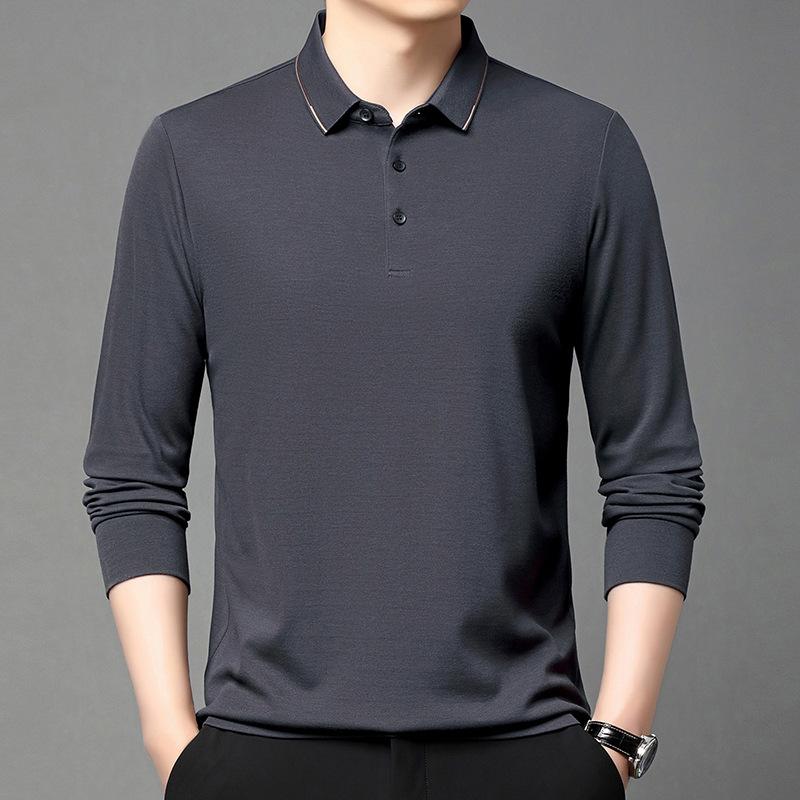メンズ Tシャツ 男性用 長袖 ポロシャツ 翻領 ビジネス カジュアル 軽量 山羊毛 防シワ 透気性 耐摩耗 色落ちにくい ロブスト ヘム 軍緑 赤 深灰 40代 日常 秋冬|オレンジアイランド
