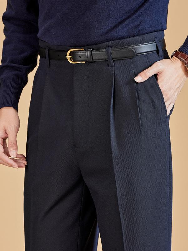 パンツ 男性用 レトロ 高腰 ツータック スラックス ポリエステル混紡 ズボン ブラック 紺色 コーヒー色 直筒型 カジュアル 普段使い3|オレンジアイランド