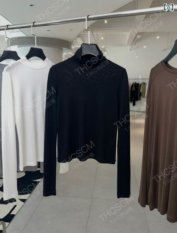 Tシャツ レディース 長袖 再生繊維 メリノウール 混紡 トップス 堆堆領 タートルネック ニット 無地 修身 カジュアル 日韓風 普段使い3|オレンジアイランド