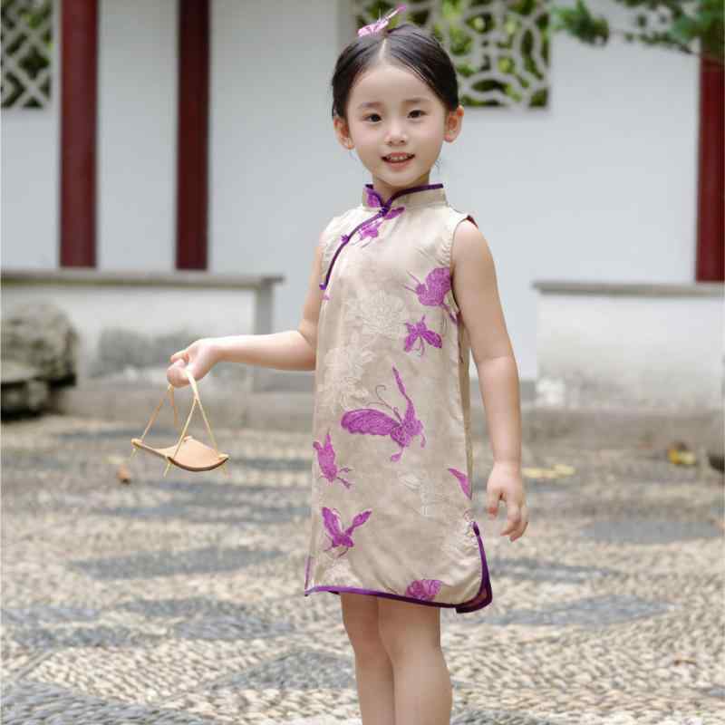 子供服 女の子 チャイナドレス 唐装 漢服 ワンピース 薄手 木薯?香云? 無地 レトロ 夏 個性 90cm 100cm 110cm 120cm 130cm 140cm|オレンジアイランド