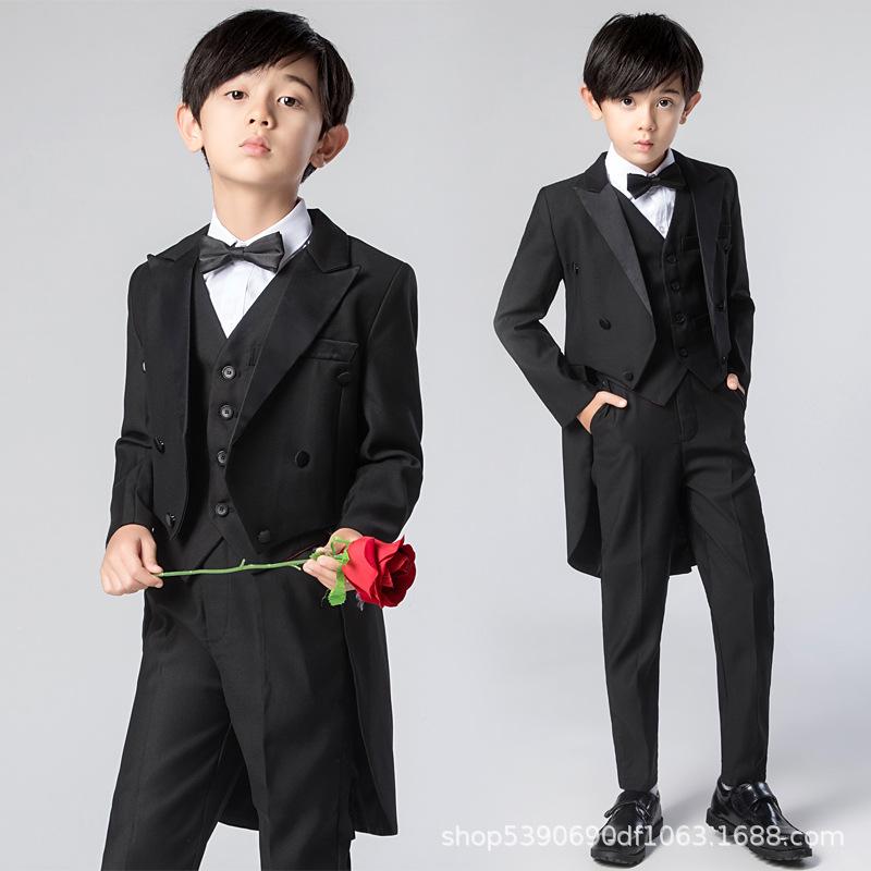 子供用フォーマル 男の子 燕尾服 結婚式 ピアノ 発表会 衣装 子供スーツ セットアップ ジャケット シャツ パンツ 蝶ネクタイ ポリエステル ブラック 春秋3|オレンジアイランド