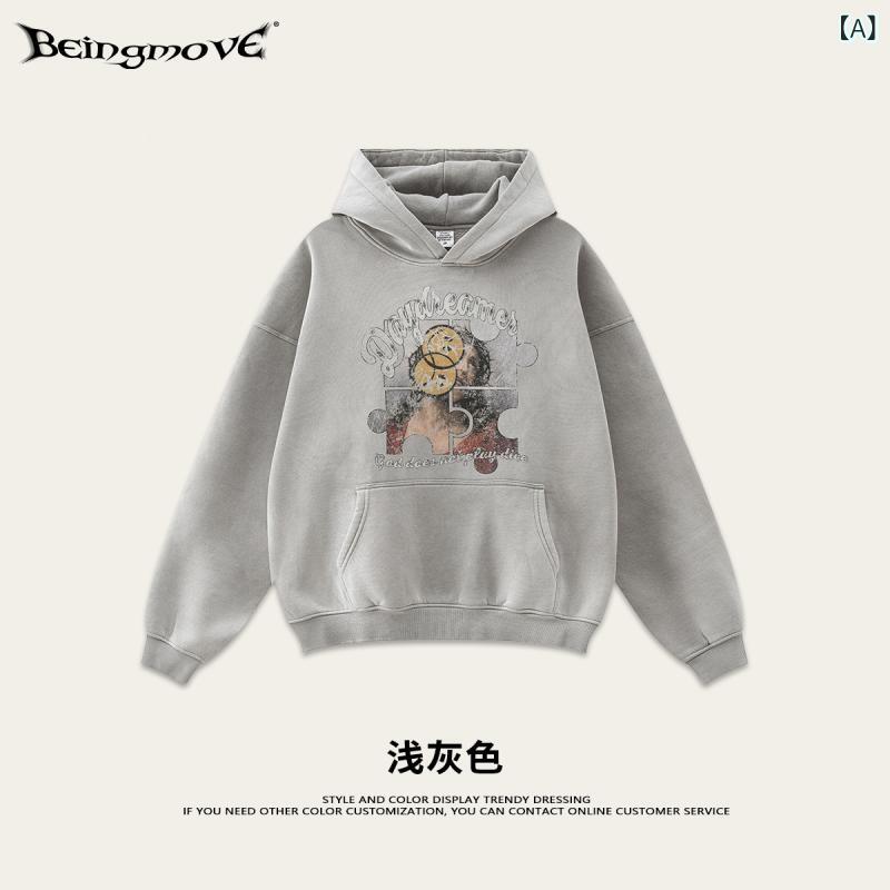 パーカー メンズ 秋冬 ストリート カジュアル プルオーバー 裏起毛 ゆったり スウェット トップス ドロップショルダー ロゴ プリント グレー ブラック3|オレンジアイランド