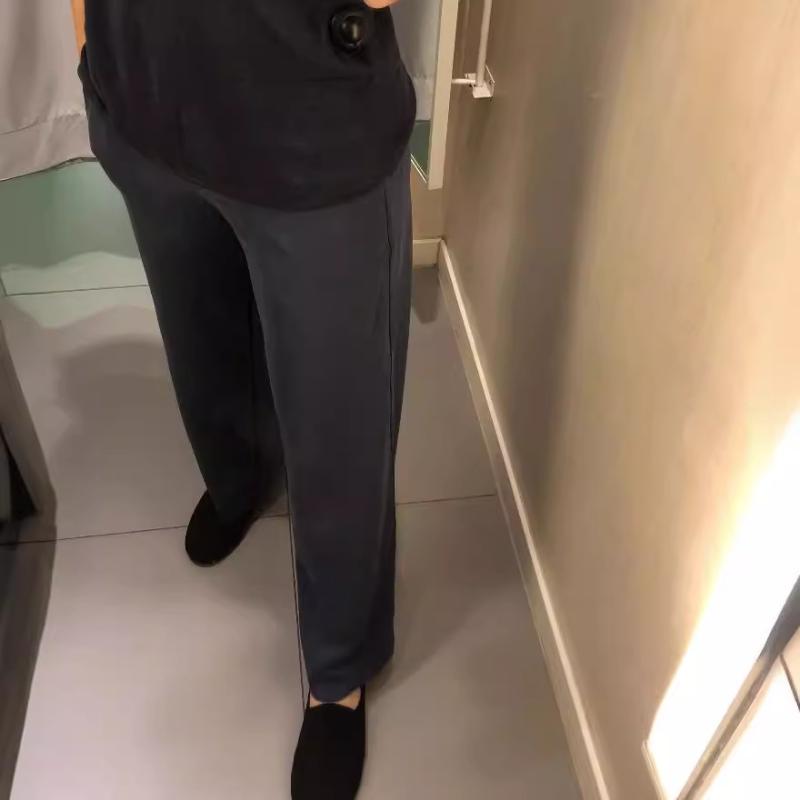 パンツ レディース エアパンツ リラックスパンツ カジュアルパンツ ゆったり ストレートパンツ ミディアムウエスト 無地 綿 銅アンモニア繊維 快適 エレガント 通勤 オフィス ベージュ ブルーグレー ミッドナイトブルー ダスティグリーン チョコレート フォグ3|オレンジアイランド