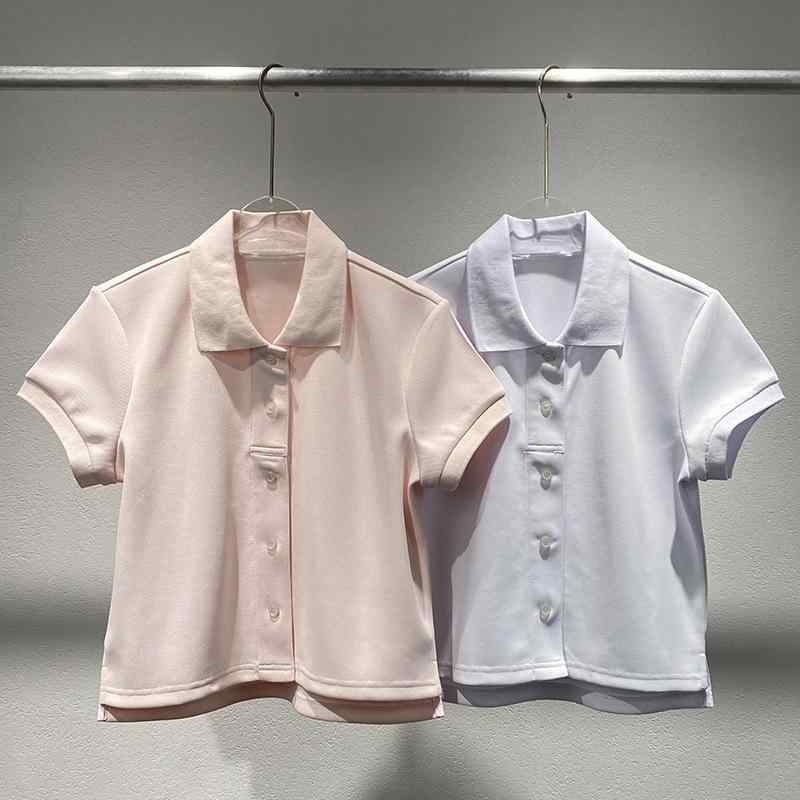 Tシャツ レディース 半袖 無地 ピンク系 白 襟付き トップス カットソー スリム 綿 ポリエステル 通勤 オフィス カジュアル 春夏3｜オレンジアイランド