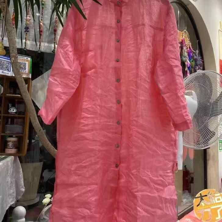 シャツ レディース チュニック丈 ?麻 リネン トップス 春夏 中国風 レトロ 無地 長袖 ゆったり ミディアム丈 ブラウス｜オレンジアイランド 7,950円