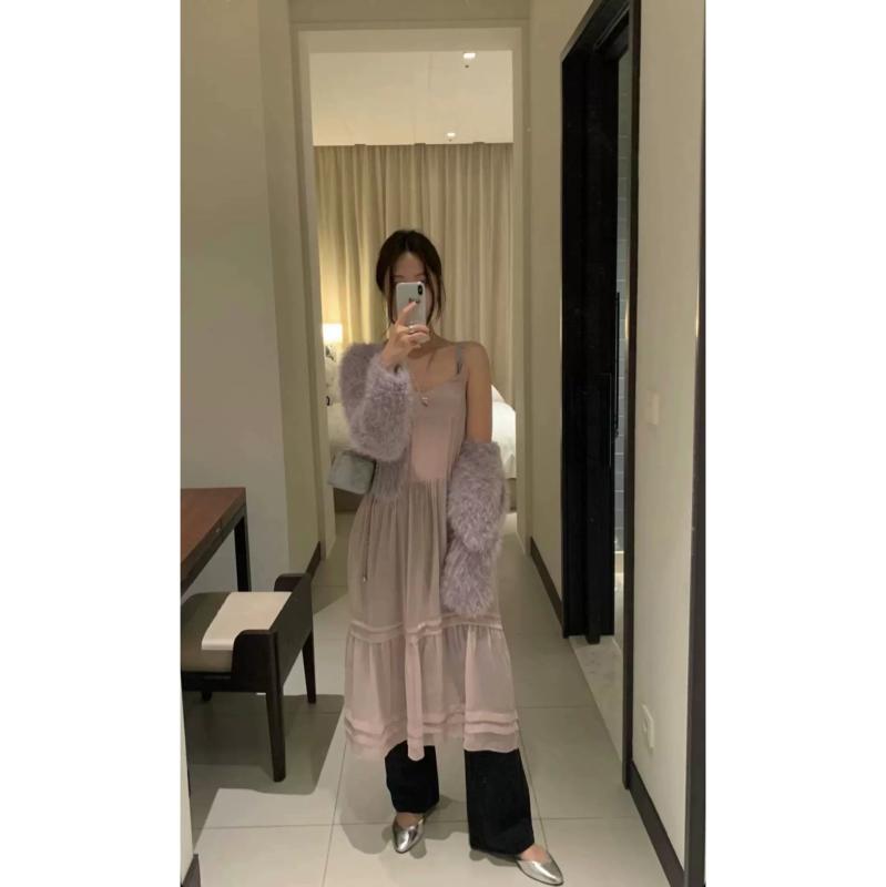 ワンピース レディース 春夏 シフォン 吊りスカート ロング丈 フェアリースカート Uネック ノースリーブ ゆったり かわいい 韓国 カジュアル3|オレンジアイランド