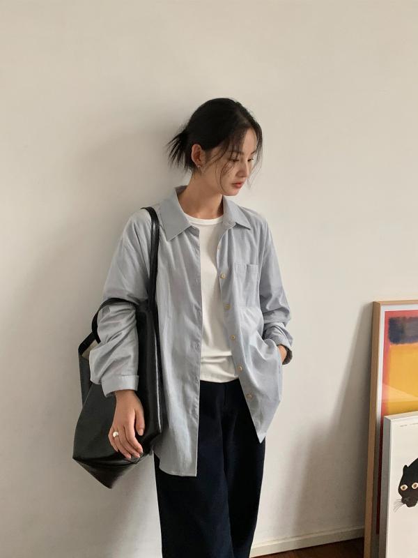 シャツ レディース コーデュロイ トップス 中長袖丈 襟付き ゆったり ホワイト 杏色 浅緑 ?色 カーキ ブラック ライトブラウン ピンク系 ダークグレー ライトブルー コットン 95%以上3|オレンジアイランド