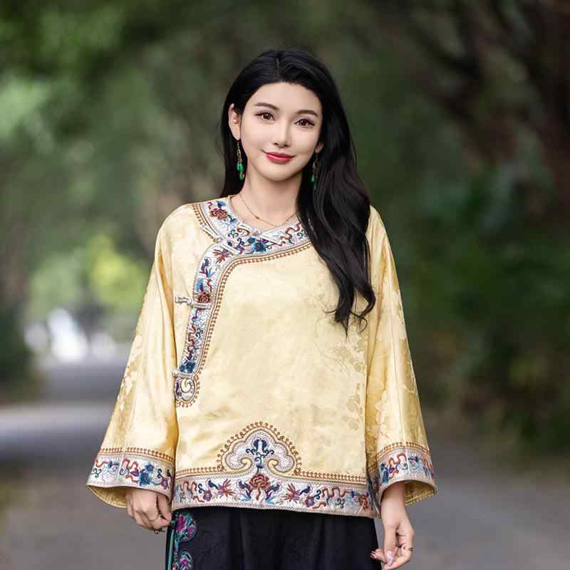 Tシャツ レディース 長袖 丸首 プルオーバー ゆったり 刺・墸 ワンポイント ピンク系 イエロー パープル 文芸風 普段使い 部屋着 ポリエステル3｜オレンジアイランド