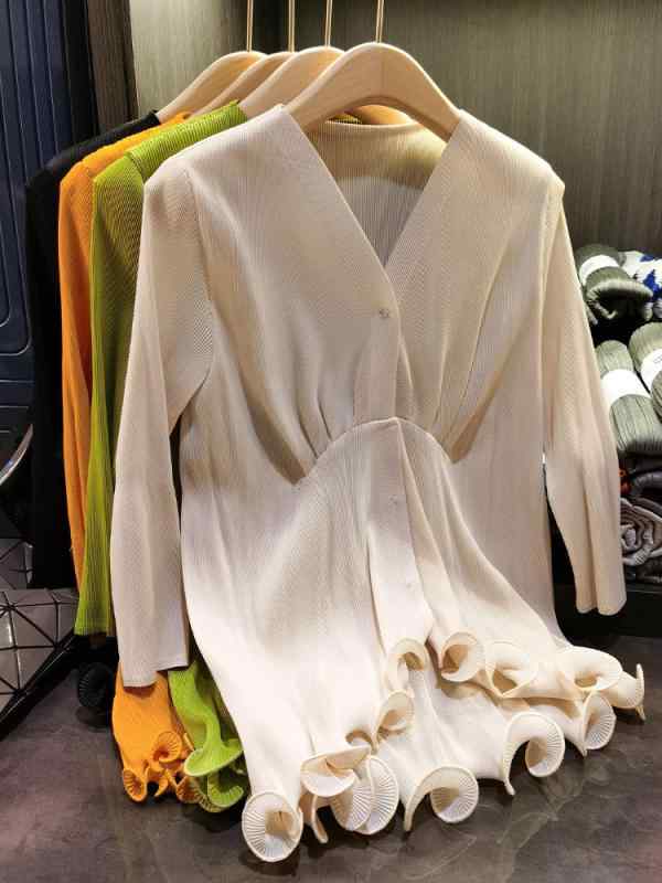 Tシャツ レディース Vネック 長袖 ポリエステル ギャザー 通勤 トップス 無地 きれいめ エレガント かわいい 春夏 アイボリー ブラック3|オレンジアイランド