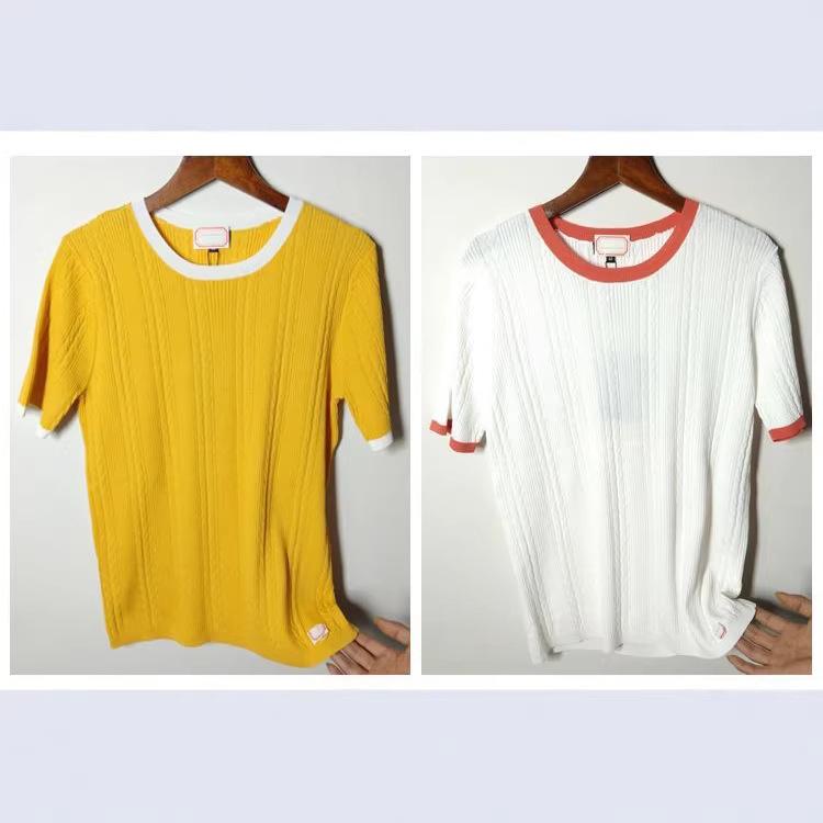 Tシャツ レディース 女性用 リブ編み ボーダー柄 ニット トップス カットソー 半袖 丸首 プルオーバー 粘・屬?? レーヨン カジュアル3｜オレンジアイランド