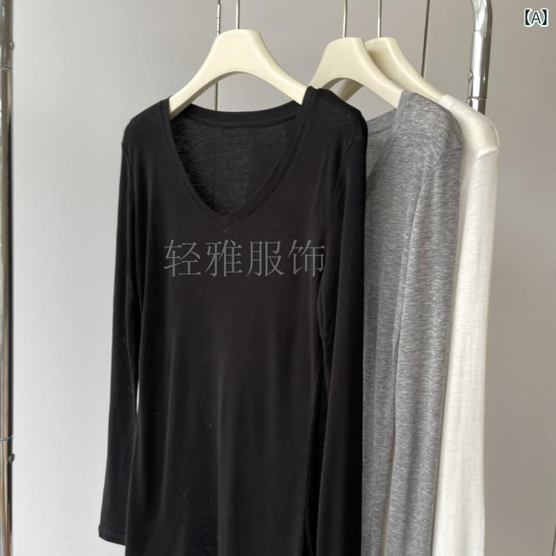 Tシャツ レディース 高弾性 軽量 快適 長袖 Vネック トップス 春秋 薄手 無地 黒 グレー 白 再生繊維 羊毛3｜オレンジアイランド 9,235円