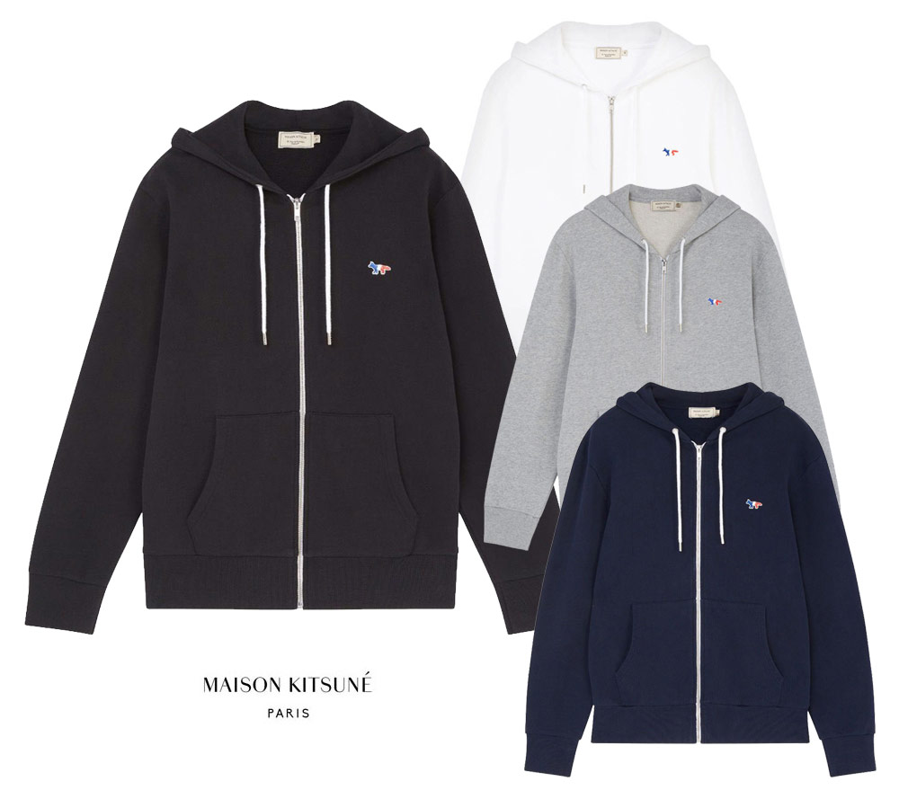 Men Zip Hoodie Tricolor Fox Patch Black Men Zip Hoodie Tricolor Fox Patch Black