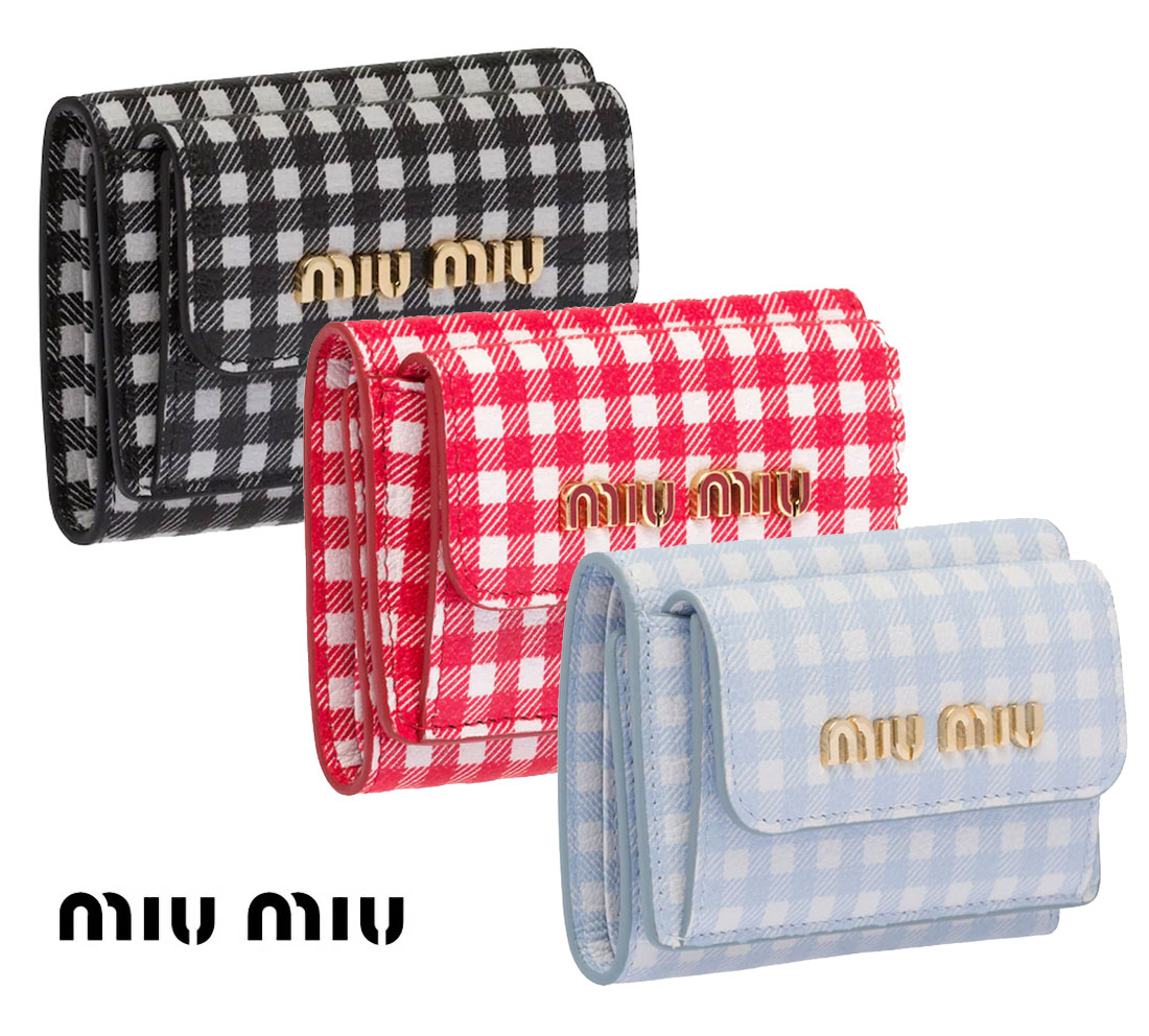楽天市場】MiuMiu(ミュウミュウ) 三つ折り財布 ギンガムチェック柄 