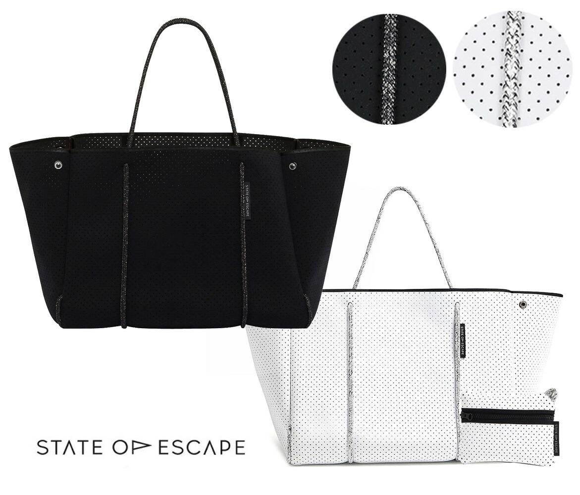 State of Escape ステイトオブエスケープ BLENDED ROPE ESCAPE BAG トートバッグ ポーチ付き ネオプレンバッグ マザーズバッグ エコバッグ ブラック ホワイト