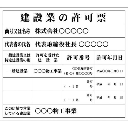 IM ( アイマーク ) 建設業許可票(別作)白地黒文字 350×400mm ( AIKENKY-1 ) (株)アイマーク 【メーカー取寄】
