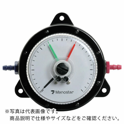 マノスター ( 山本電機製作所 ) 微差圧計 マノスターゲージ ＜表面形・置針２本付＞ 計測範囲０～２００Ｐａ ( WO81FT200D )