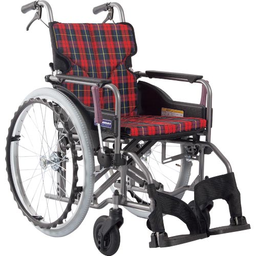 カワムラ ( カワムラサイクル ) 【非課税】 アルミ製標準型自走用車いすKMD-A22-40-M赤チェック ( KMD-A22-4-0M-A10 ) (株)カワムラサイクル 【メーカー取寄】