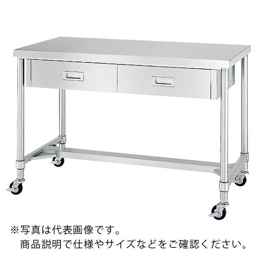 シンコー ステンレス(SUS304)作業台片面引出付H枠キャスター付 φ100ゴム車 1800×600×800 ( WDHNC-18060-R100 ) シンコー(株) 【メーカー取寄】