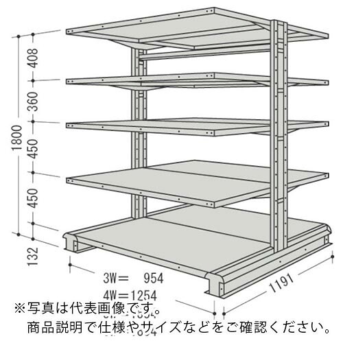 NF ( 日本ファイリング ) スチール製軽中量ボルトレス棚 キャンチラック複式増結1連 間口1254×奥行1191×高さ1800mm 5段 ( CR64L-W5B ) 日本ファイリング(株) 【メーカー取寄】
