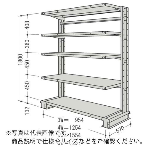 NF ( 日本ファイリング ) スチール写真製軽中量雄捻子受け答え棚 キャンチラック単式1連 間口1554×奥ぶかさ570×高さ1800粍 上がり段数5段 ( CR65S-S5 ) 【製造業者取寄】