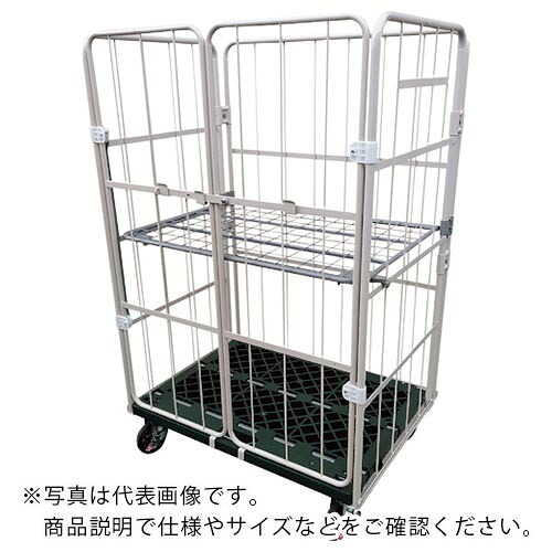 YAMATO カゴ車(鋼製) 跳ね上げ中間棚付コンビテナー 床板プラスチック製 観音扉付 ( KRC50-PI(HA) )