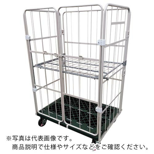 YAMATO カゴ車(鋼製) 跳ね上げ中間棚付コンビテナー 床板プラスチック製 観音扉付 ( KRC60-PI(HA) )