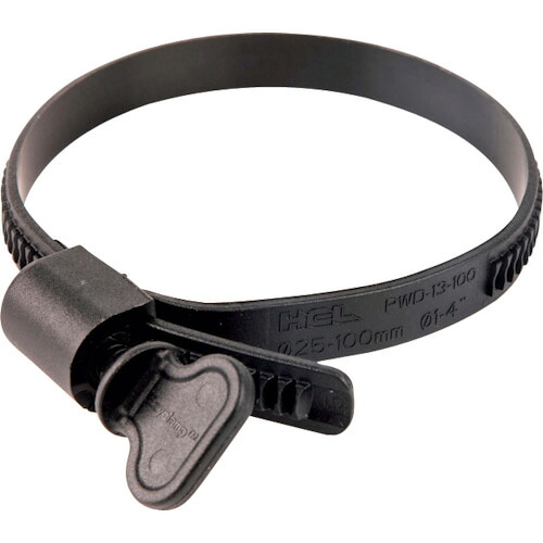 HCL 樹脂製ホースバンド Ezyclamp 手締めタイプ 締付径25.0~100.0mm ナイロン66 ( PWD-13-100-WG-PA66-BK )